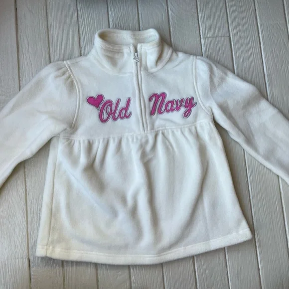 Vintage Old Navy 1/4 Zip Fleece Size 3T White pink - Picture 6 of 12